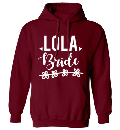 Personalised bride adults unisex maroon hoodie 2XL