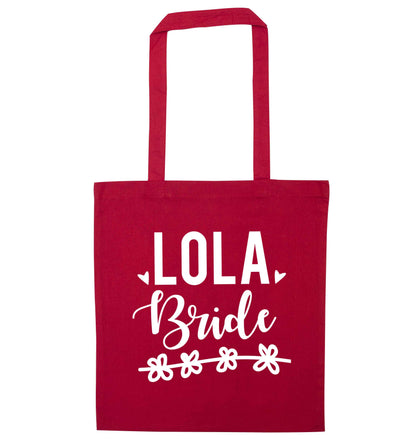 Personalised bride red tote bag