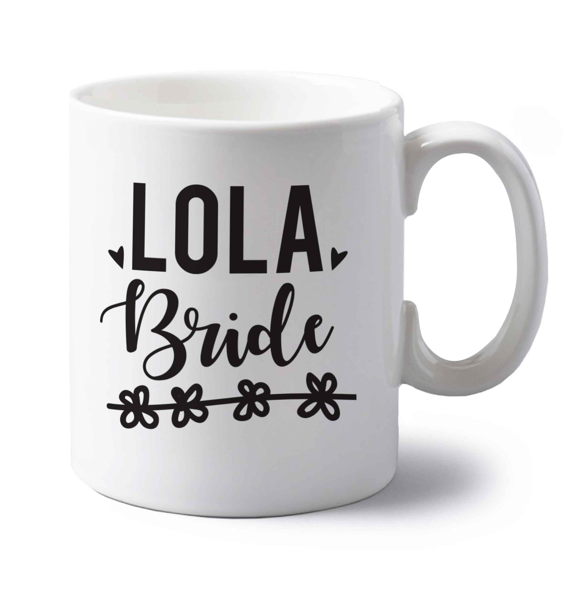 Personalised bride left handed white ceramic mug 
