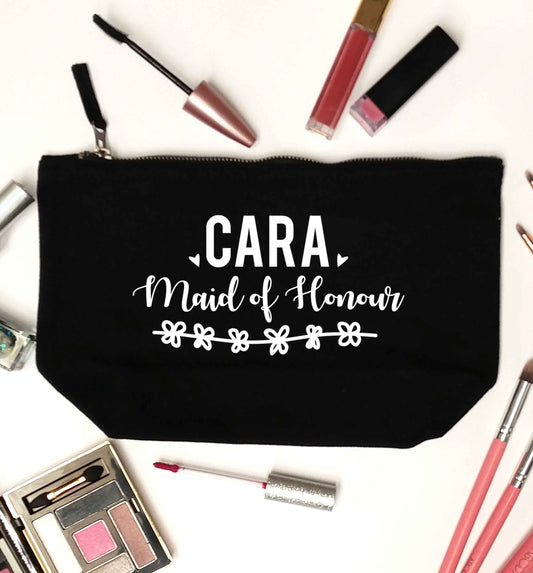 Personalised maid of honour black makeup bag
