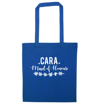 Personalised maid of honour blue tote bag