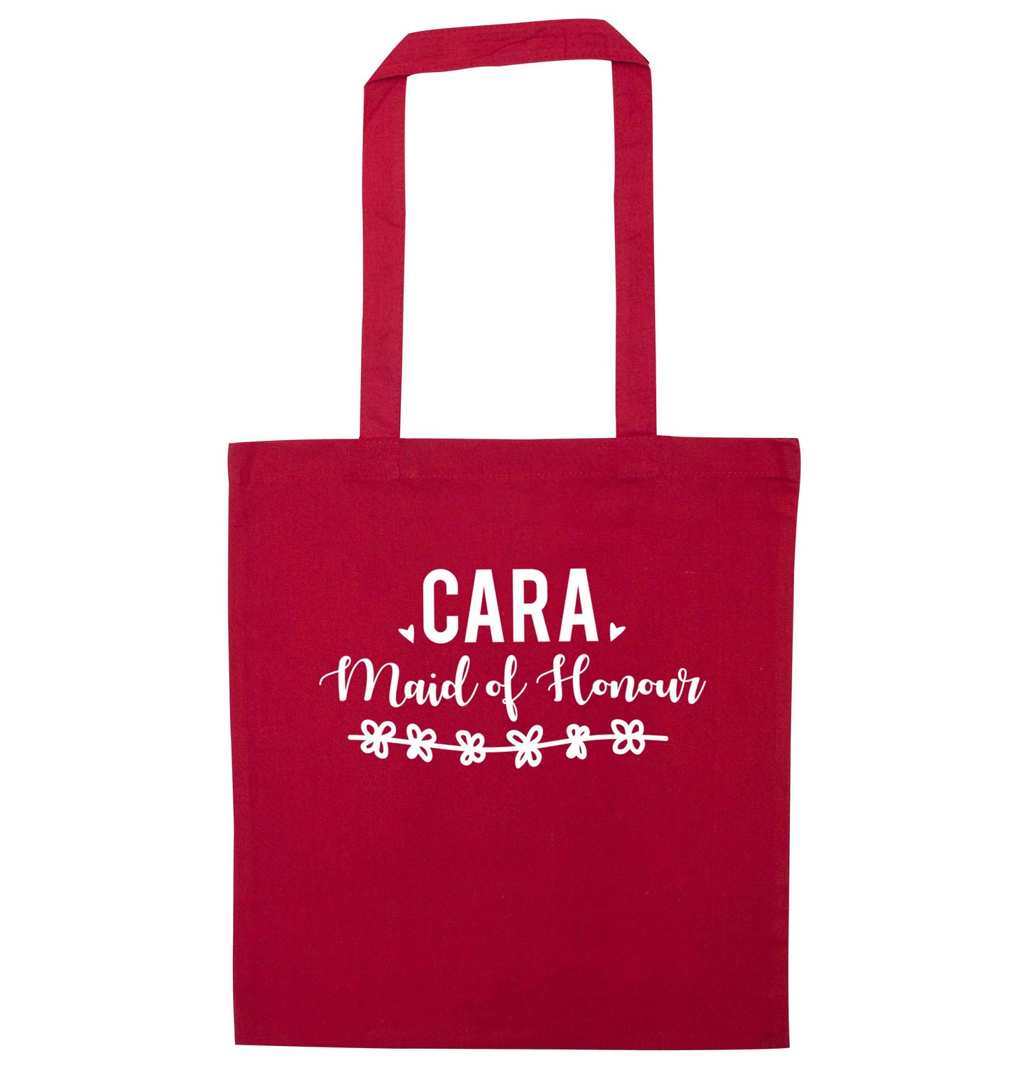Personalised maid of honour red tote bag
