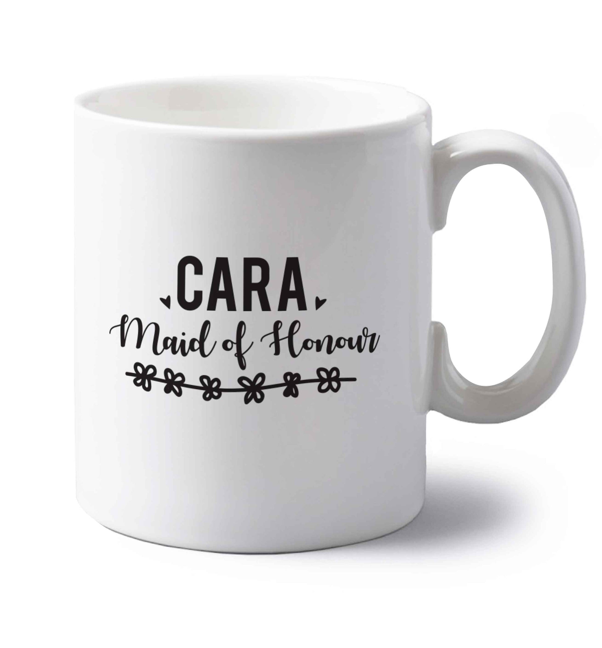 Personalised maid of honour left handed white ceramic mug 