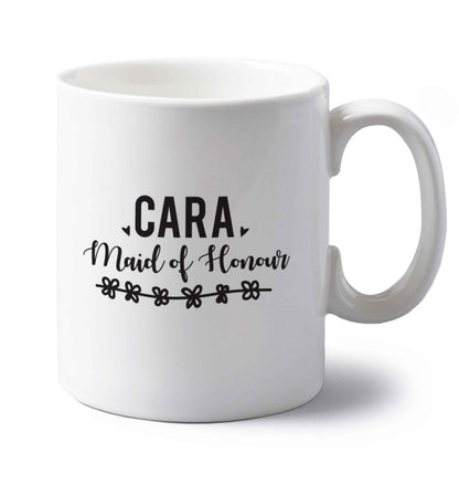 Personalised maid of honour left handed white ceramic mug 