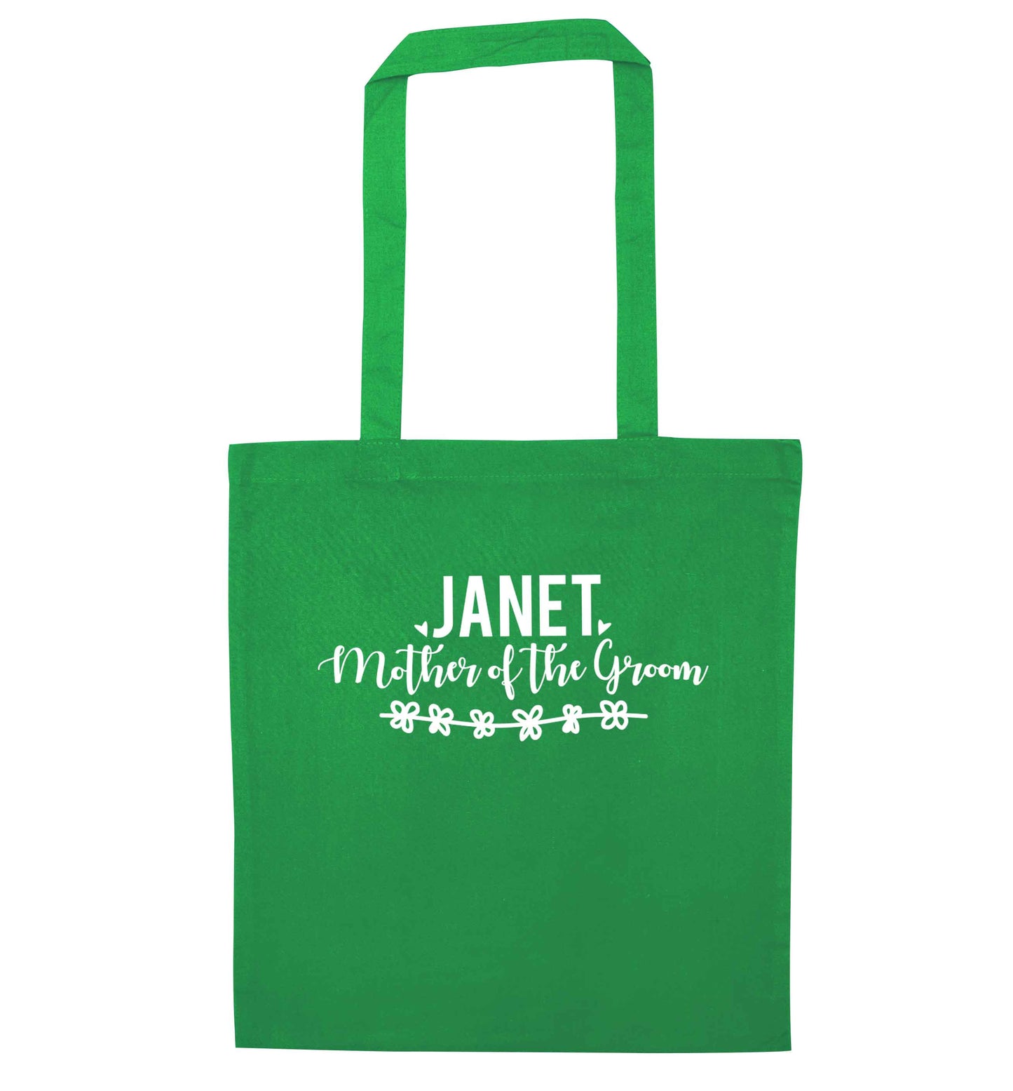 Personalised mother of the groom green tote bag