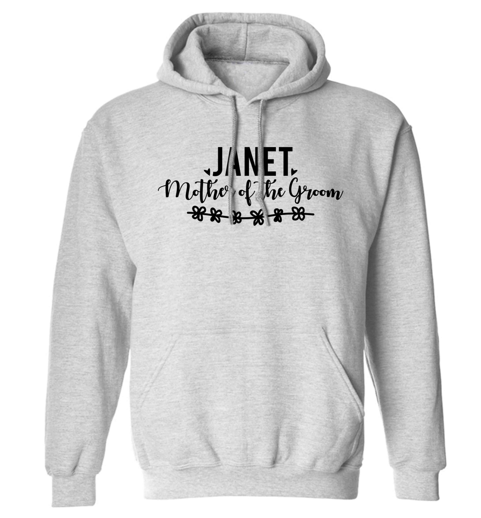 Personalised mother of the groom adults unisex grey hoodie 2XL