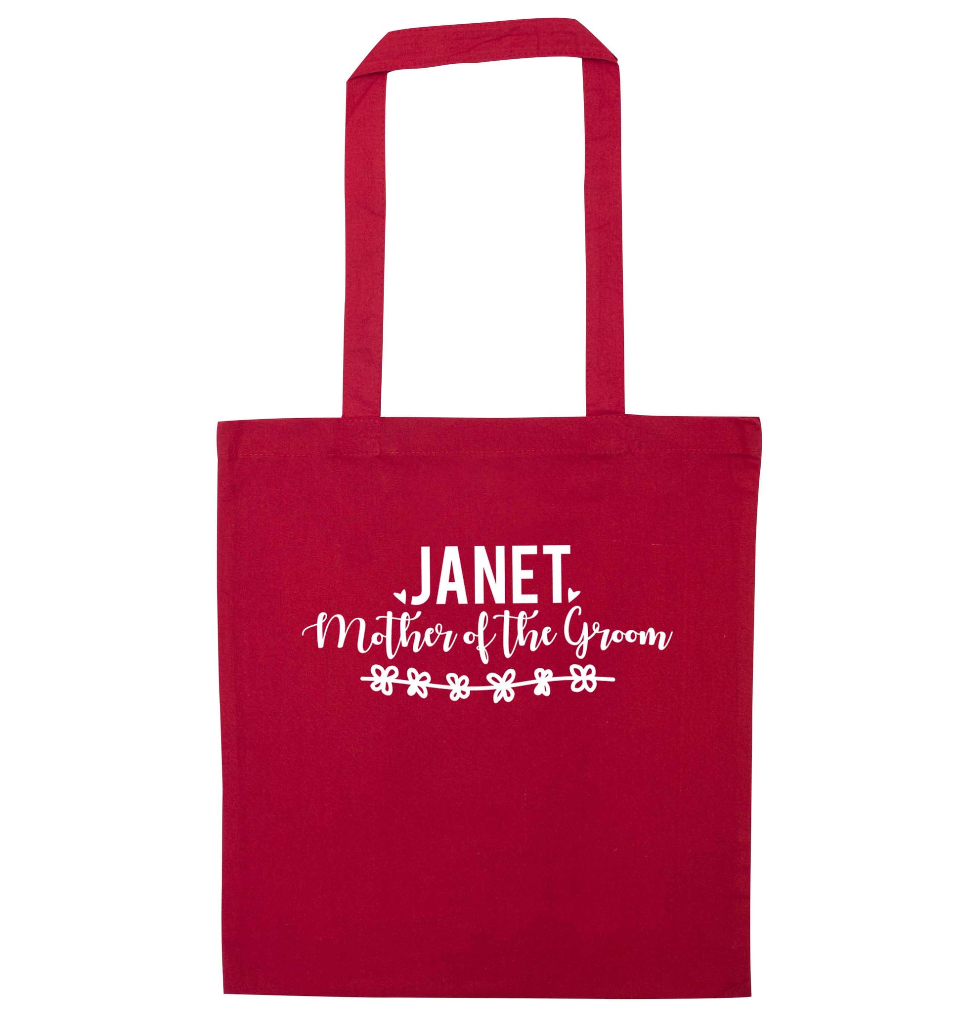Personalised mother of the groom red tote bag