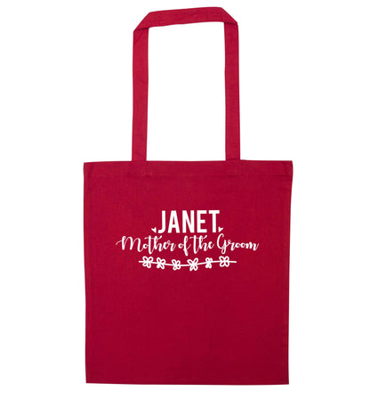 Personalised mother of the groom red tote bag