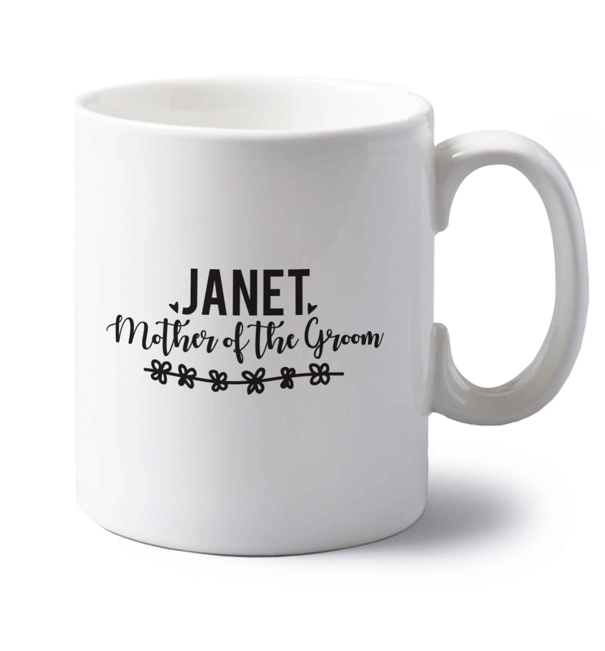 Personalised mother of the groom left handed white ceramic mug 