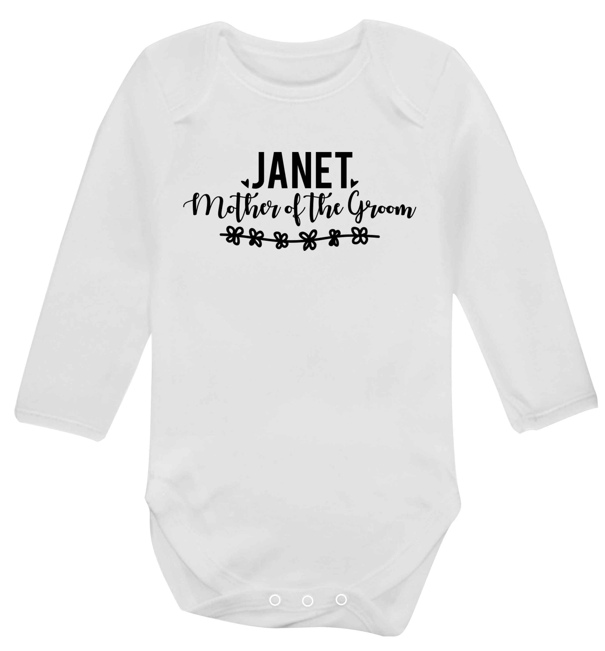 Personalised mother of the groom Baby Vest long sleeved white 6-12 months