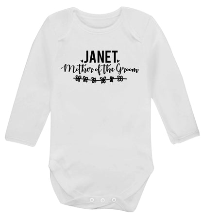 Personalised mother of the groom Baby Vest long sleeved white 6-12 months