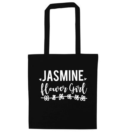 Personalised flower girl black tote bag