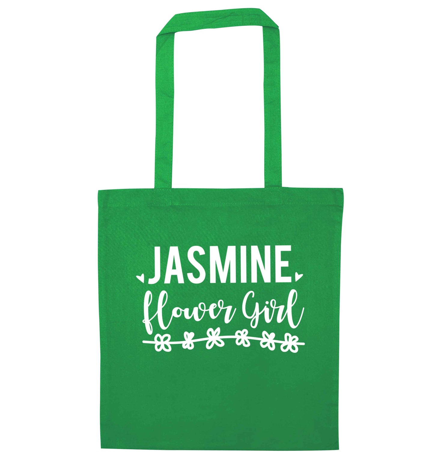 Personalised flower girl green tote bag