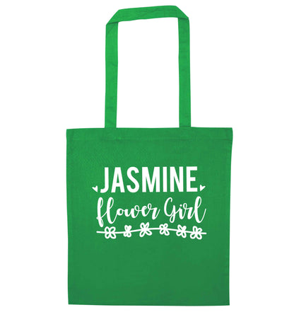 Personalised flower girl green tote bag