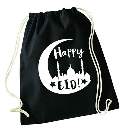 Happy Eid black drawstring bag