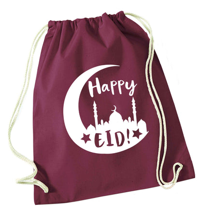 Happy Eid maroon drawstring bag