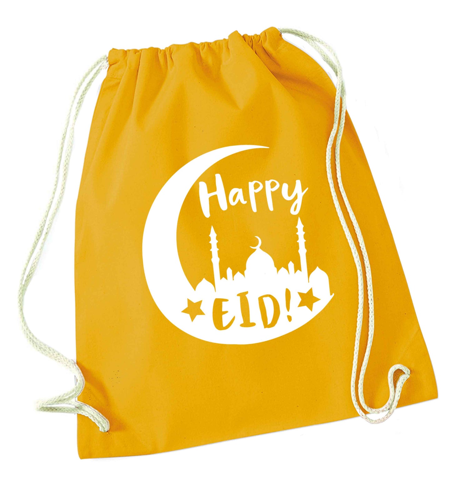 Happy Eid mustard drawstring bag