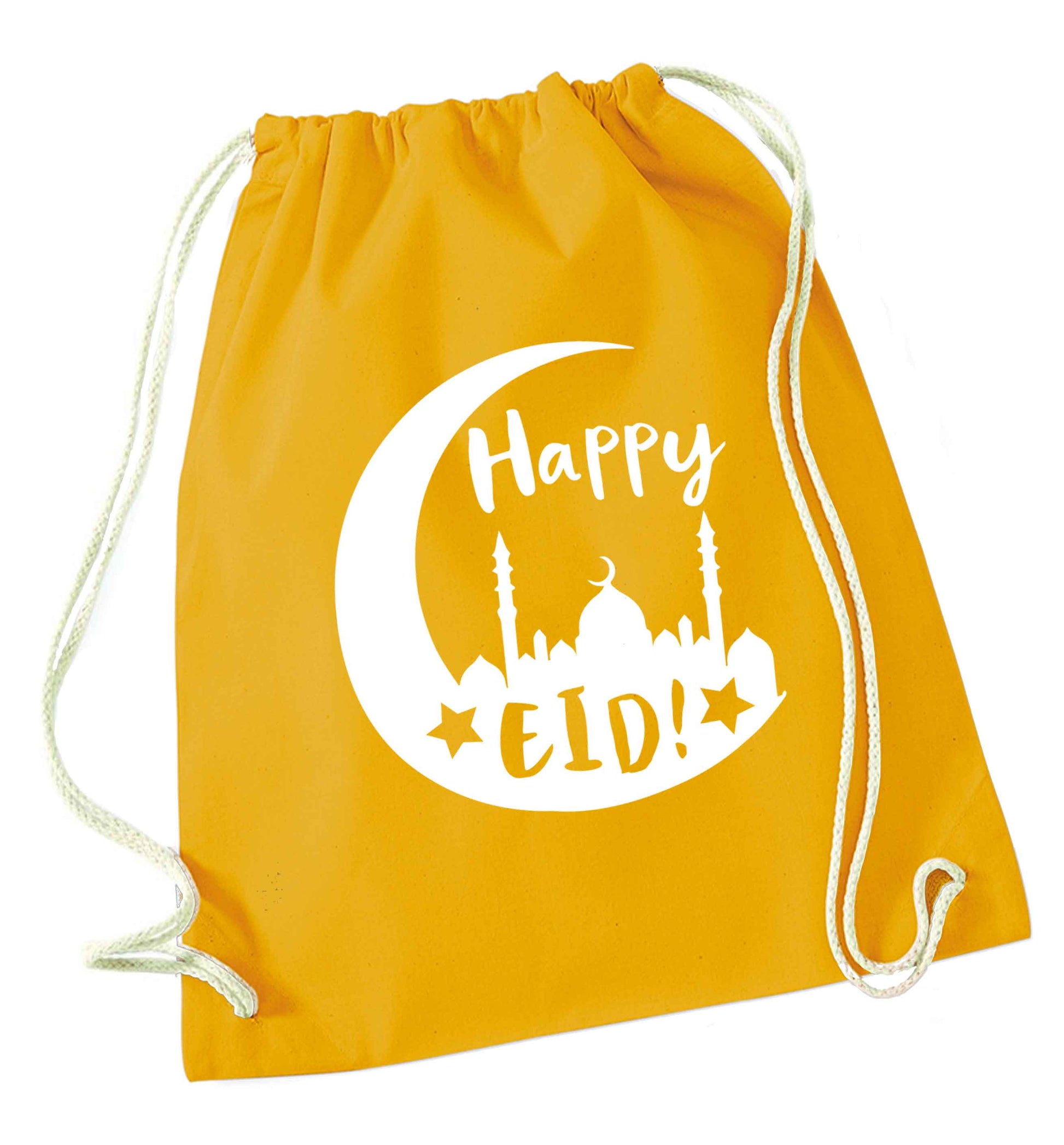 Happy Eid mustard drawstring bag
