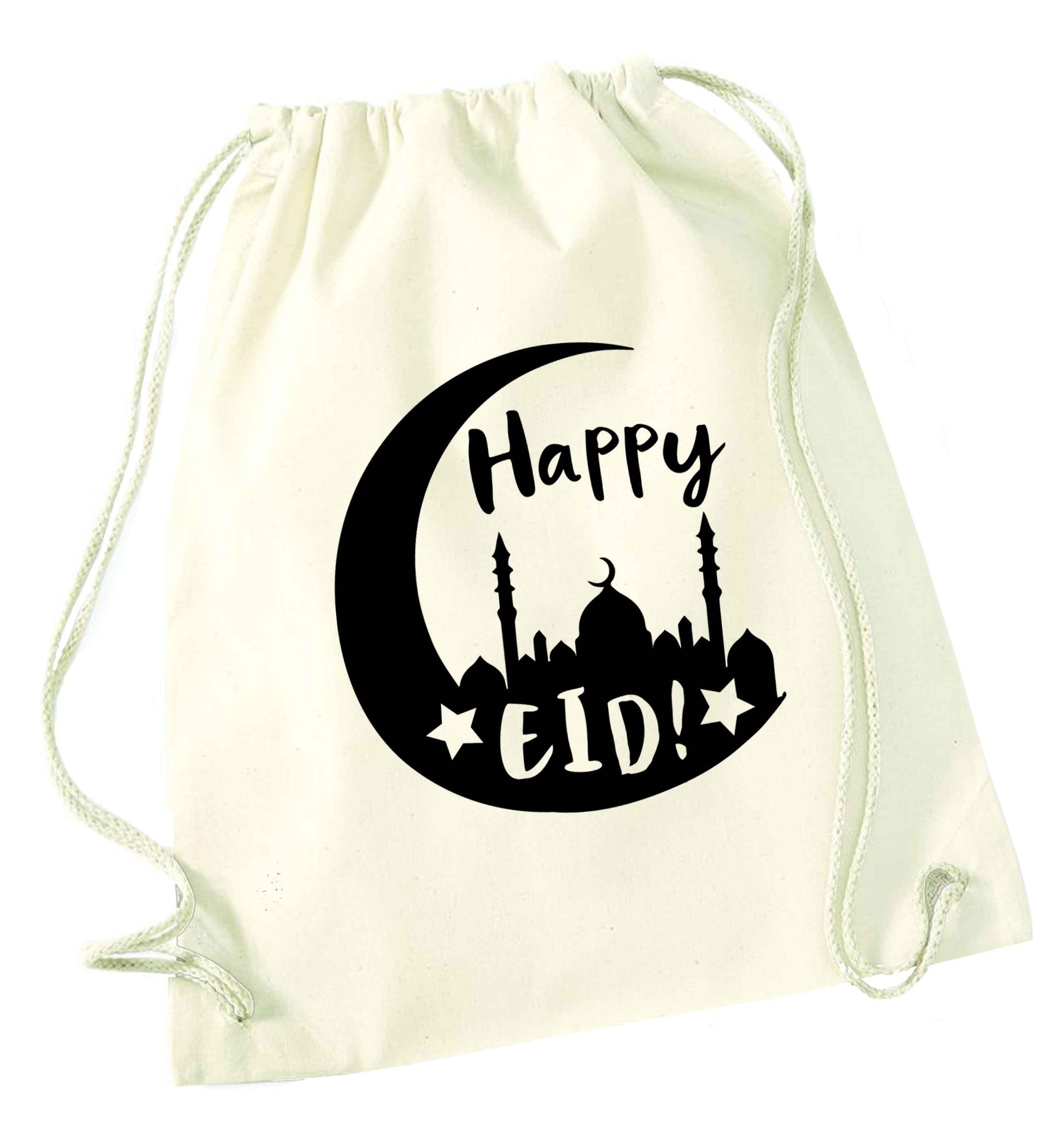 Happy Eid natural drawstring bag