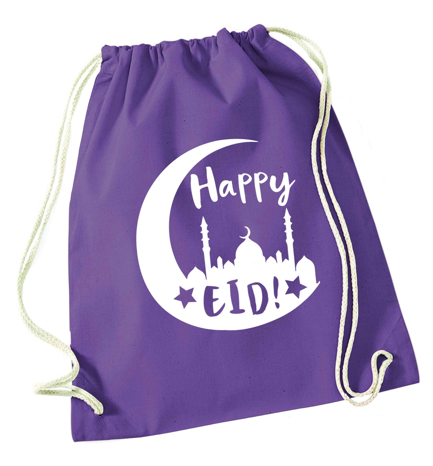 Happy Eid purple drawstring bag