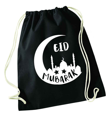 Eid mubarak black drawstring bag