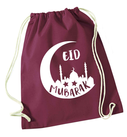 Eid mubarak maroon drawstring bag