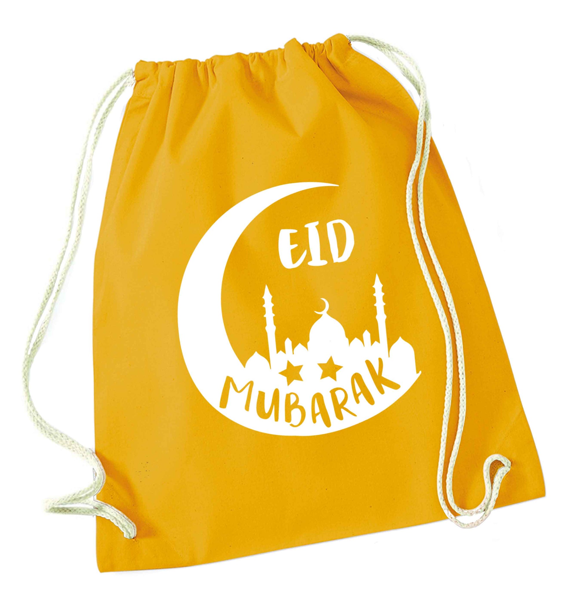 Eid mubarak mustard drawstring bag