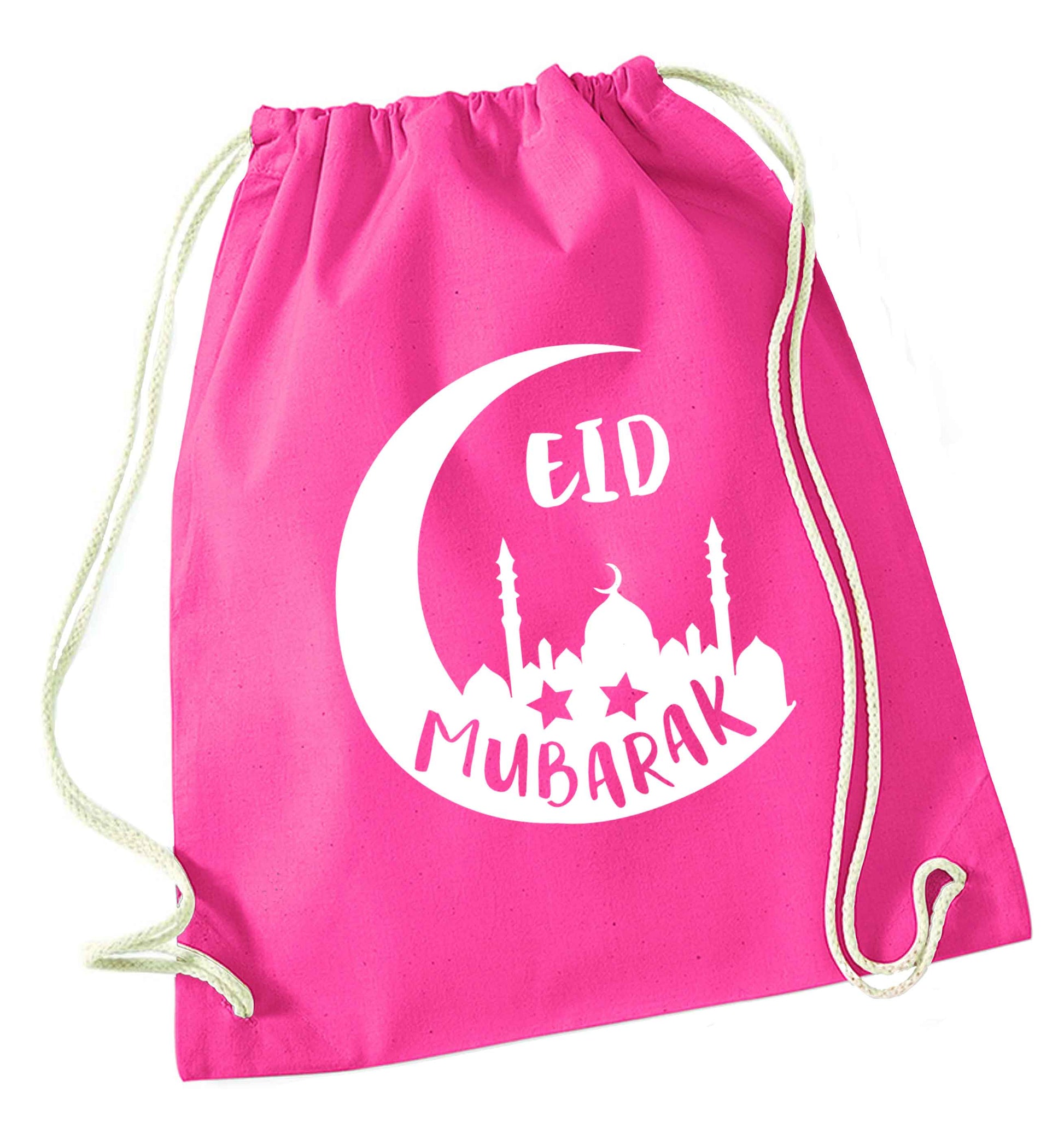 Eid mubarak pink drawstring bag