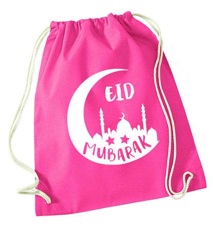 Eid mubarak pink drawstring bag