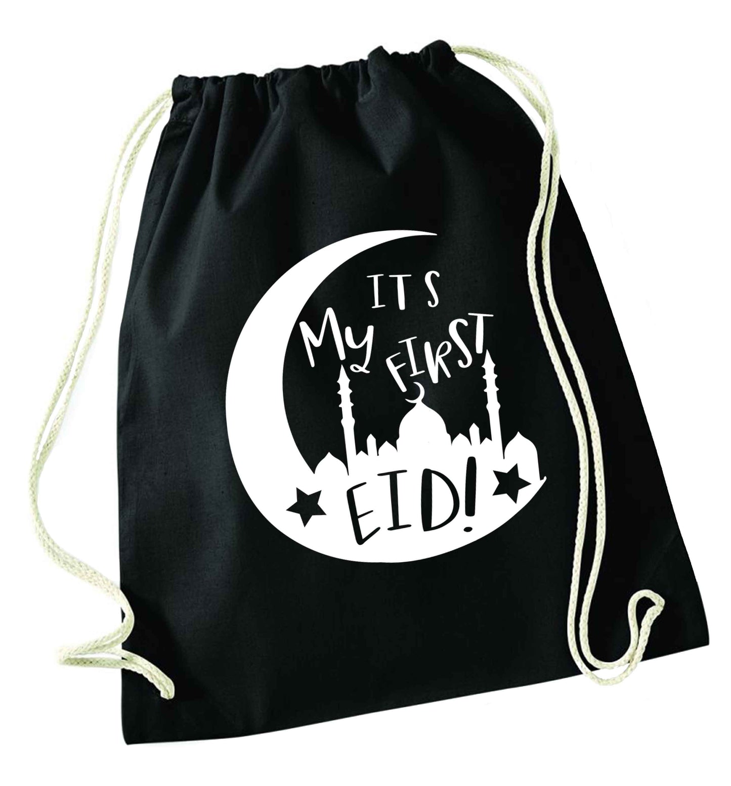 It's my first Eid moon black drawstring bag