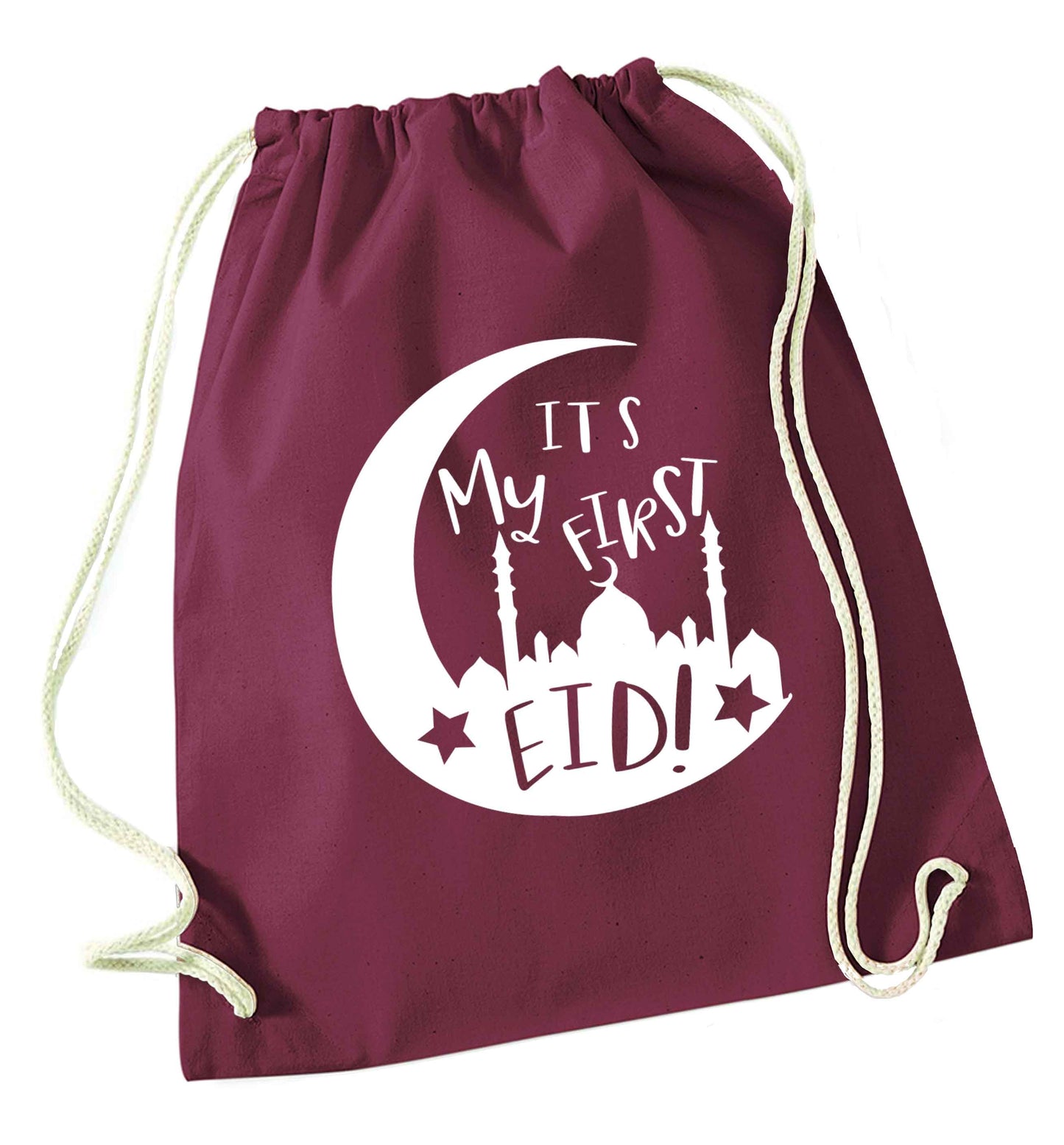 It's my first Eid moon maroon drawstring bag