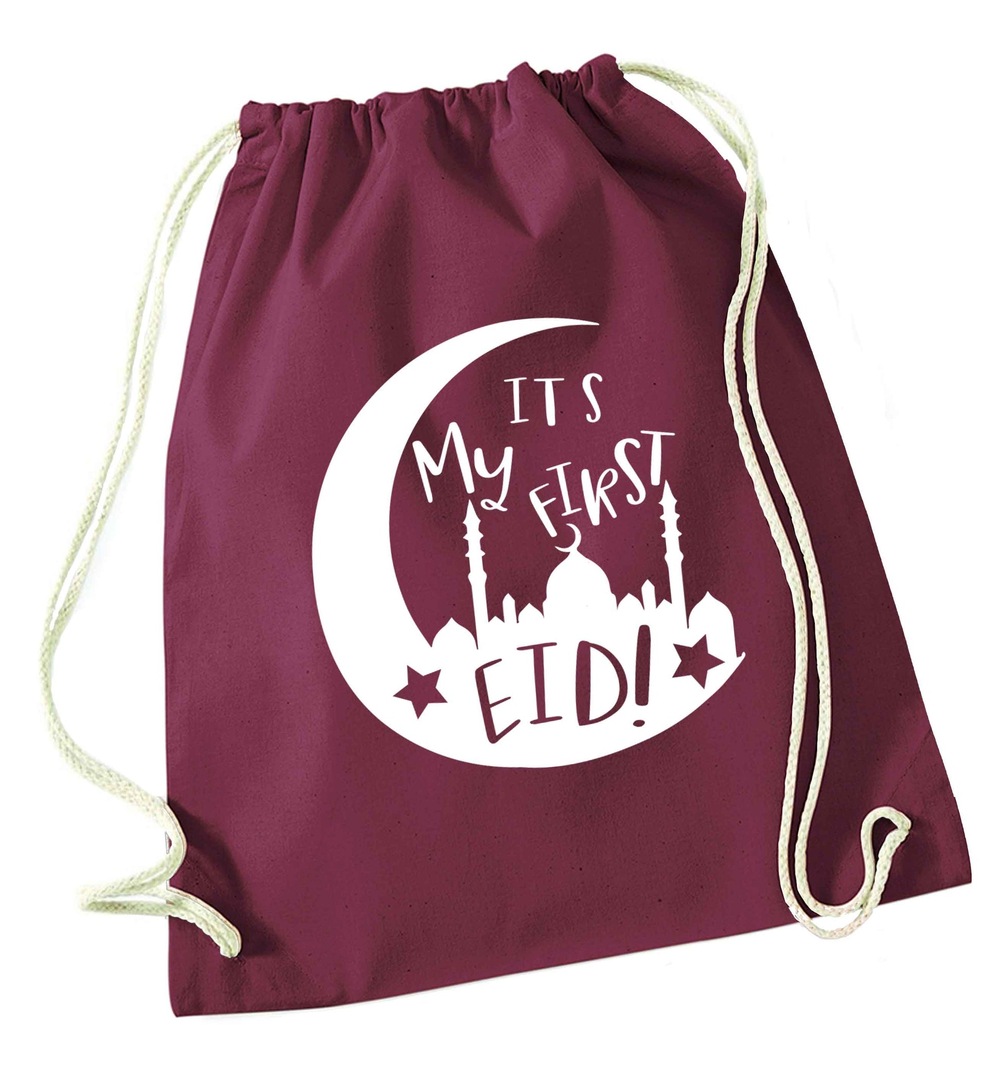It's my first Eid moon maroon drawstring bag