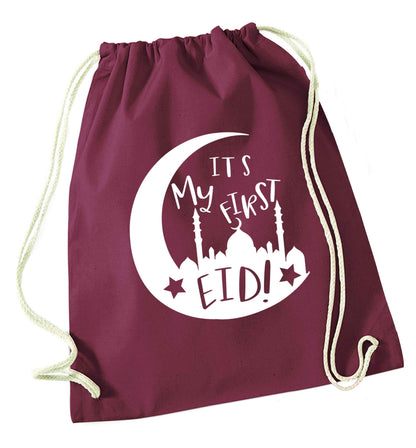 It's my first Eid moon maroon drawstring bag