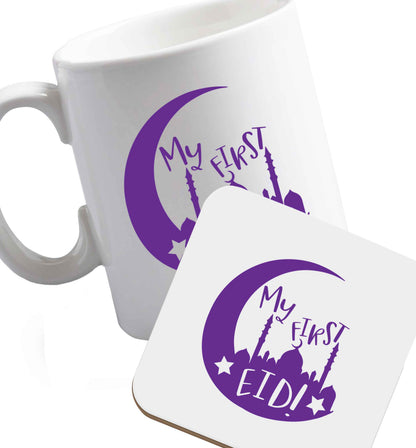 10 oz Favourite Type Pan Pancake ceramic mug and coaster set right handed