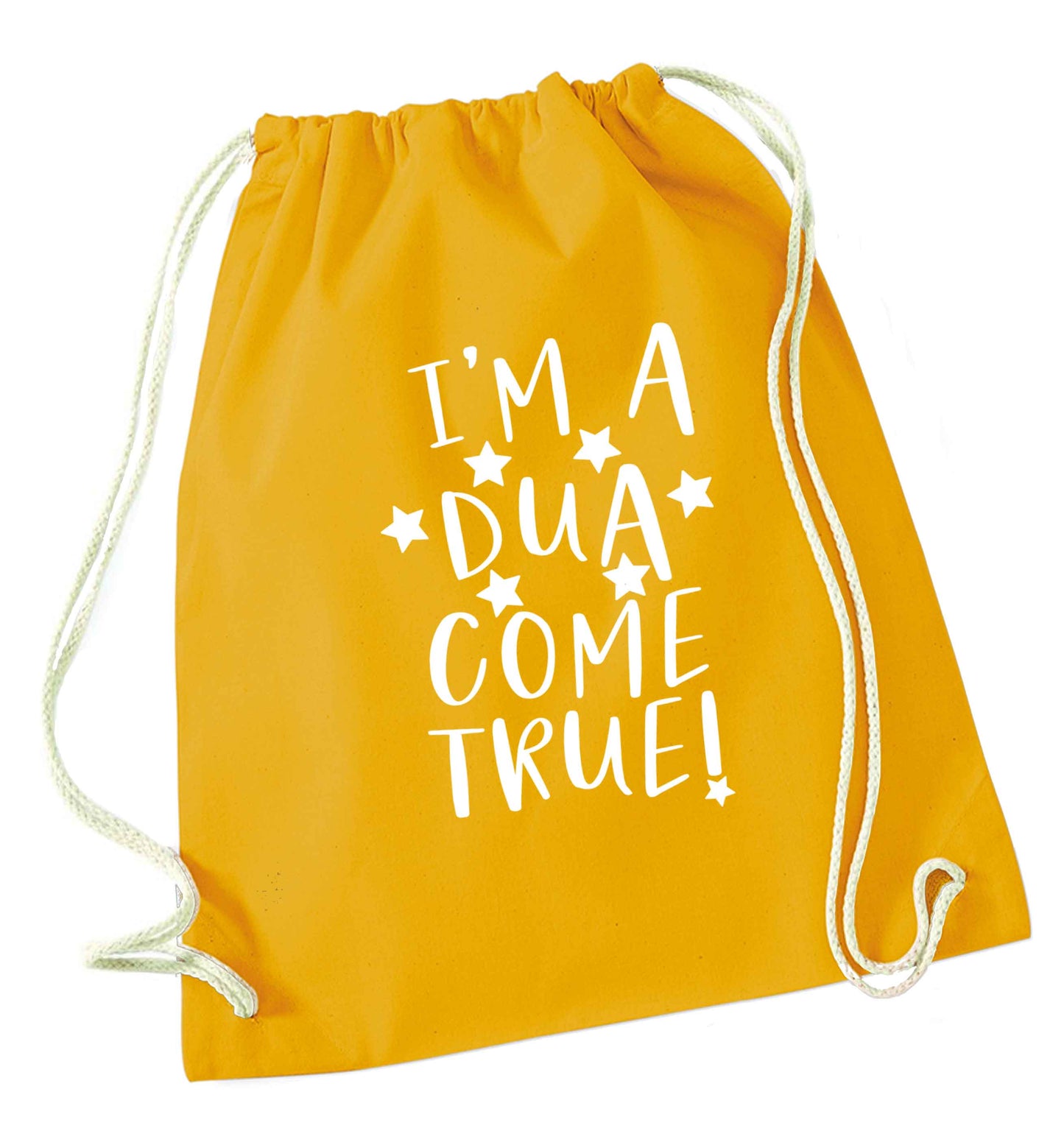 I'm a dua come true mustard drawstring bag
