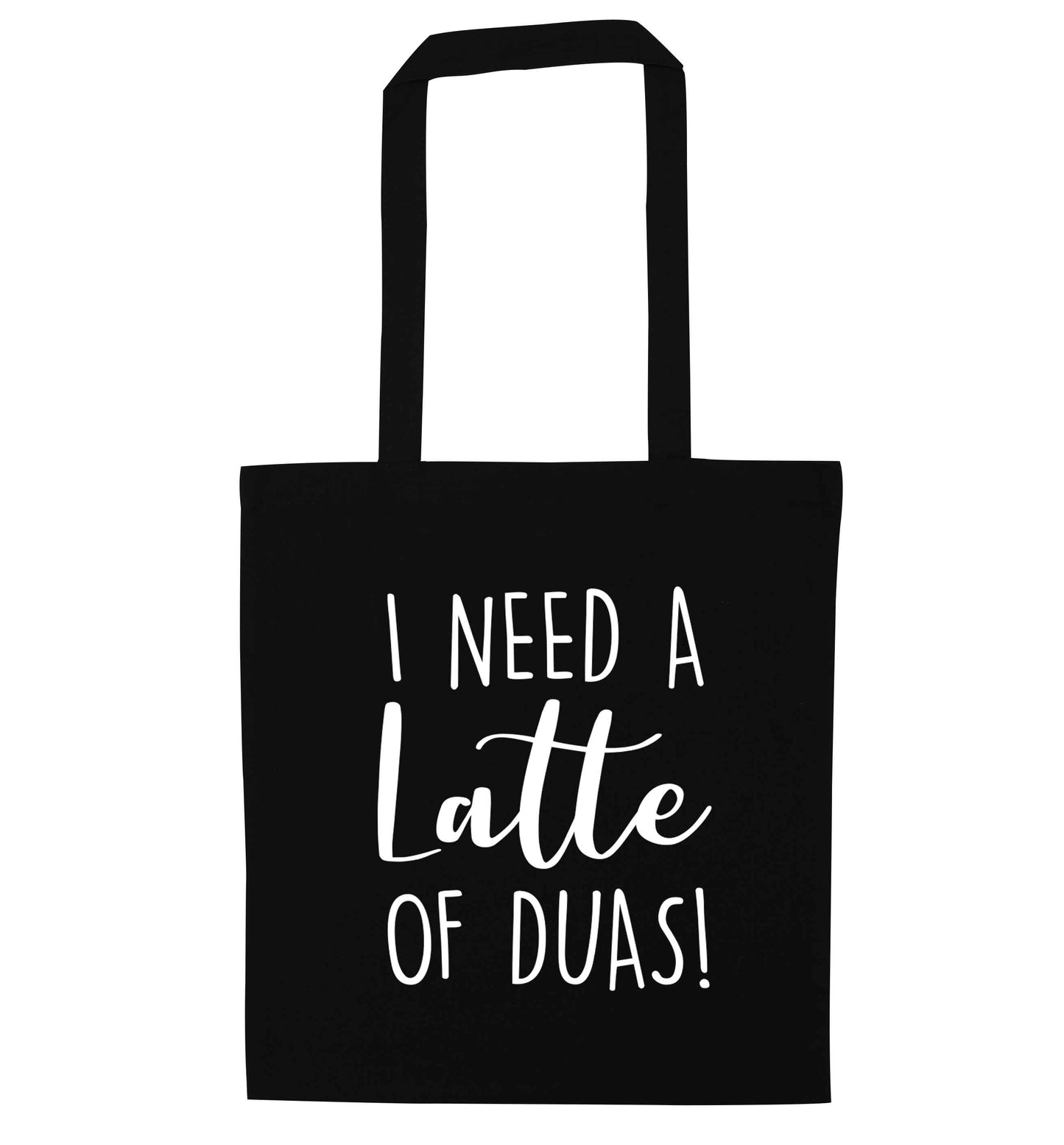 I need a latte duas black tote bag