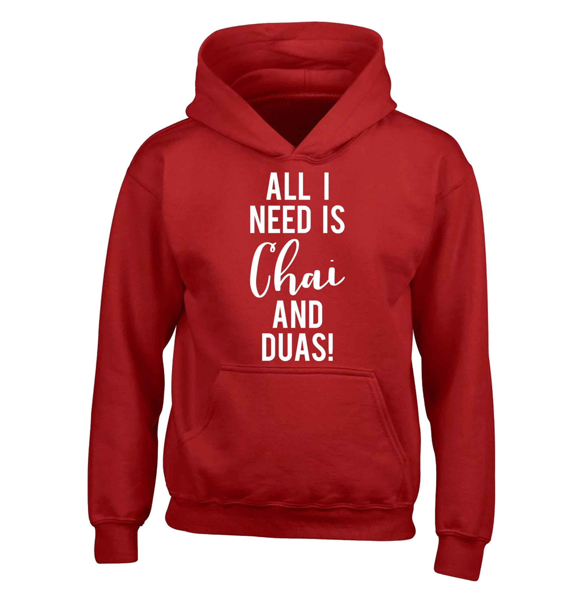 All I need is chai and duas children's red hoodie 12-13 Years