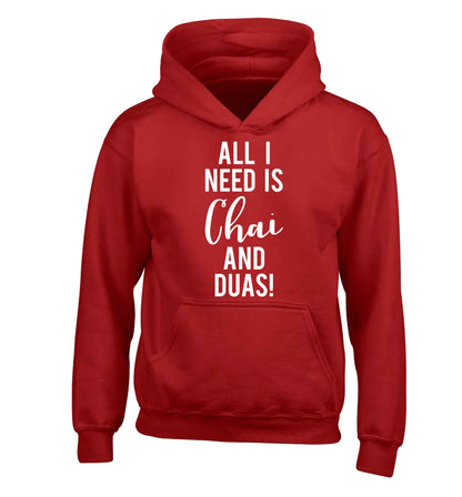 All I need is chai and duas children's red hoodie 12-13 Years