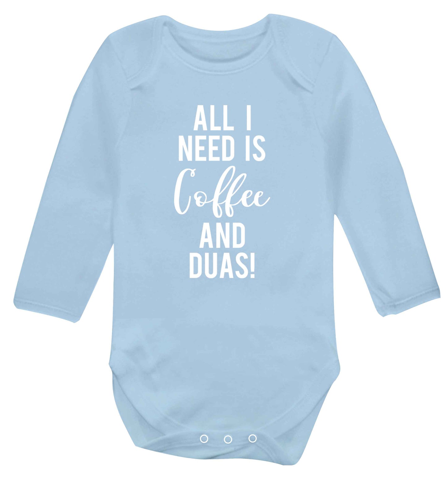 All I need is coffee and duas Baby Vest long sleeved pale blue 6-12 months