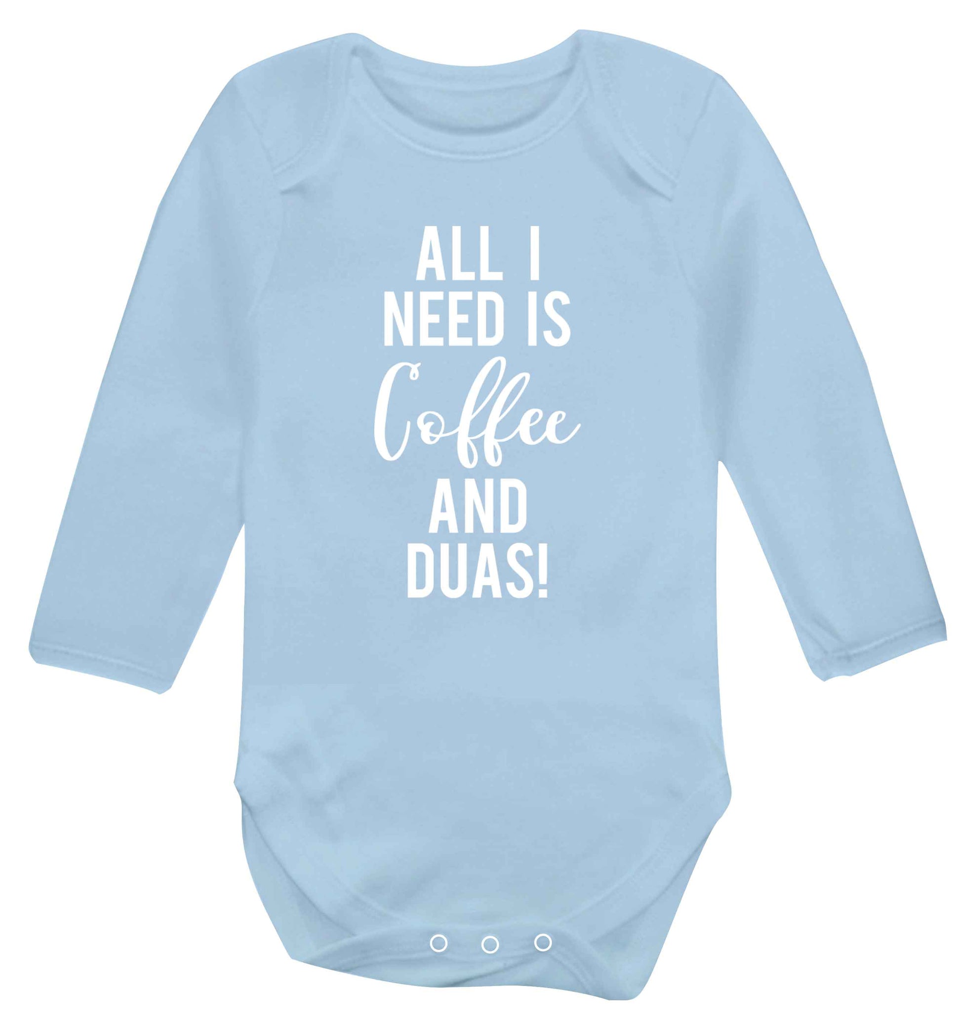 All I need is coffee and duas Baby Vest long sleeved pale blue 6-12 months