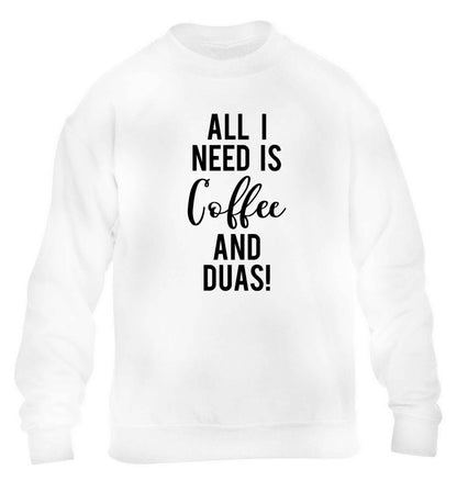 All I need is coffee and duas children's white sweater 12-13 Years