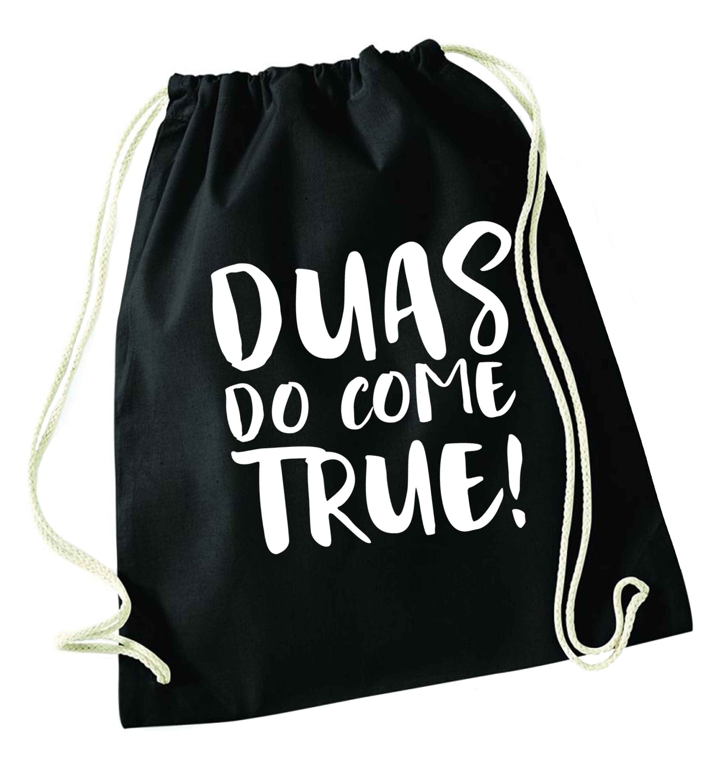 Duas do come true black drawstring bag