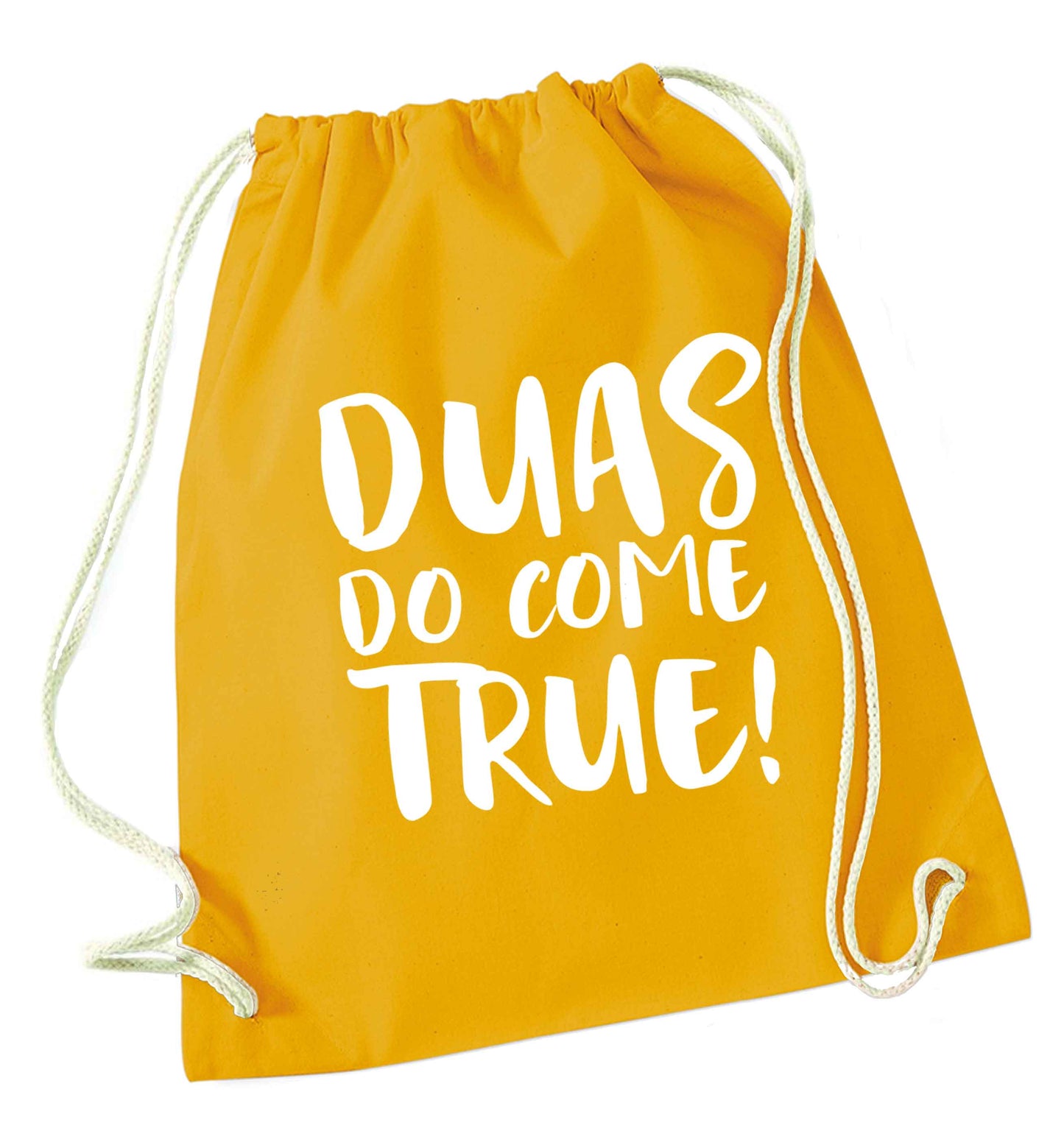 Duas do come true mustard drawstring bag