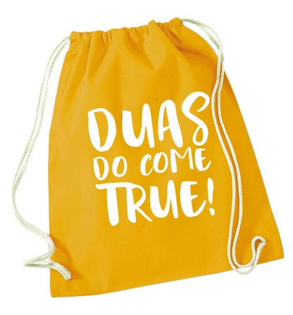 Duas do come true mustard drawstring bag