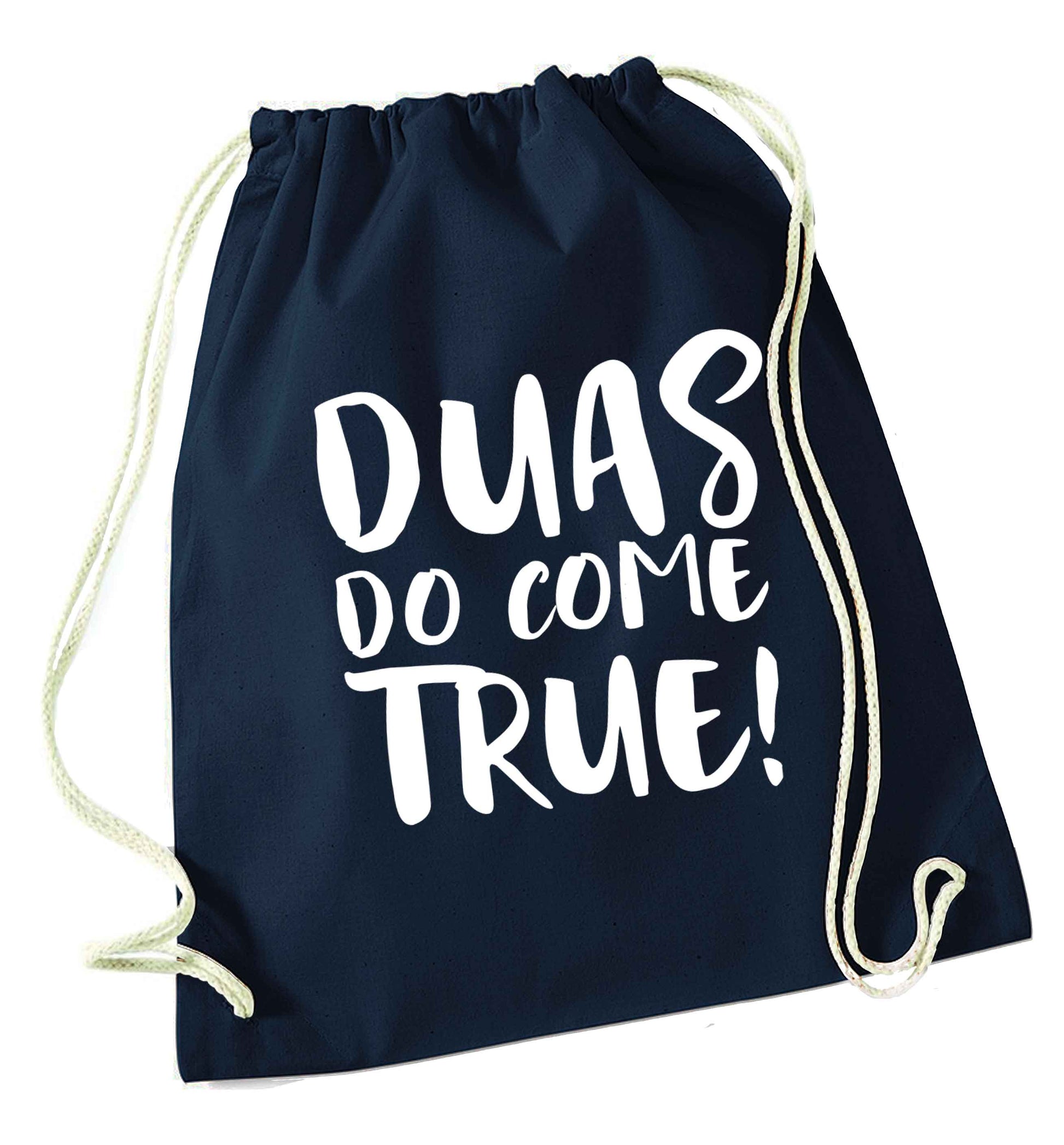 Duas do come true navy drawstring bag