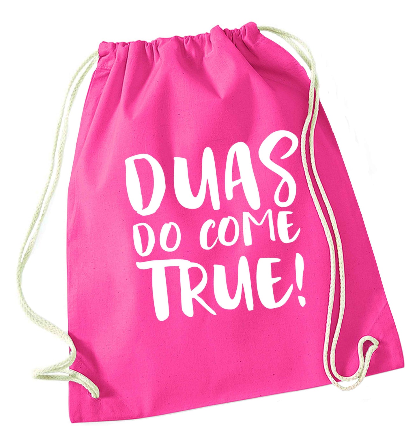 Duas do come true pink drawstring bag