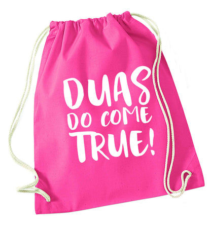 Duas do come true pink drawstring bag