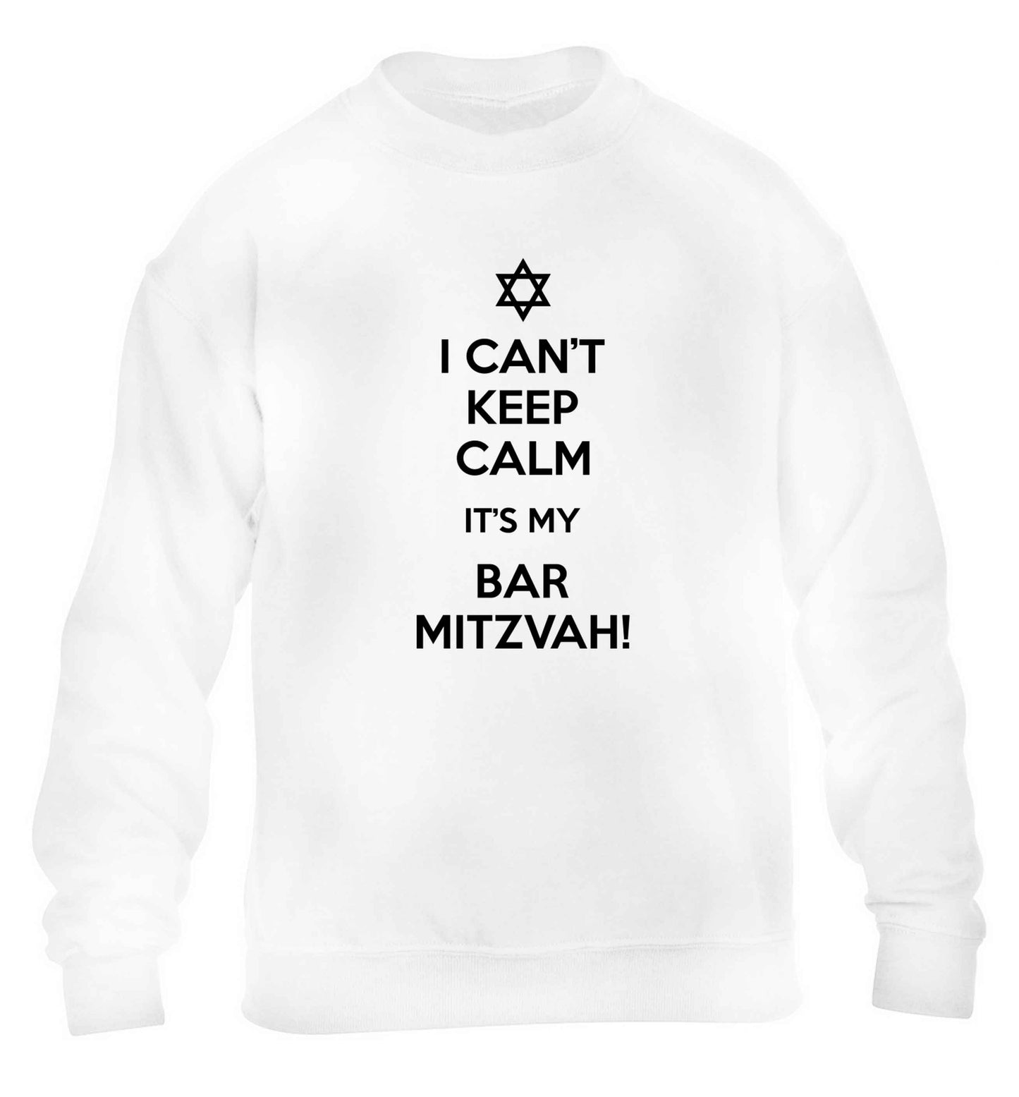 I can't keep calm it's my bar mitzvah! children's white sweater 12-13 Years
