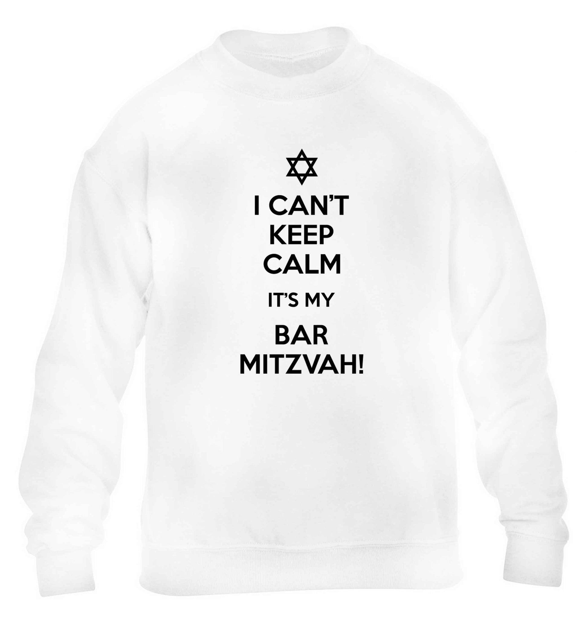I can't keep calm it's my bar mitzvah! children's white sweater 12-13 Years