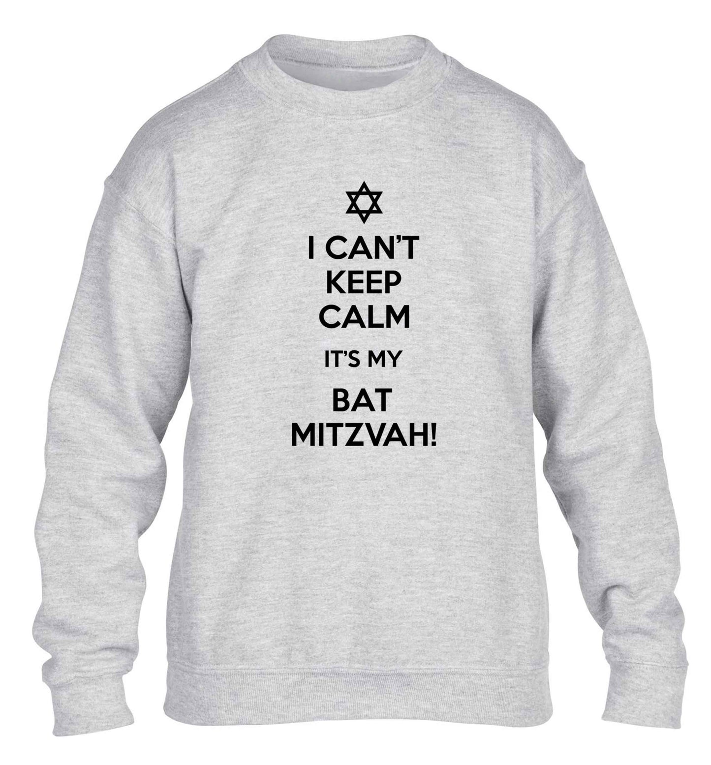 I can't keep calm it's my bat mitzvah! children's grey sweater 12-13 Years